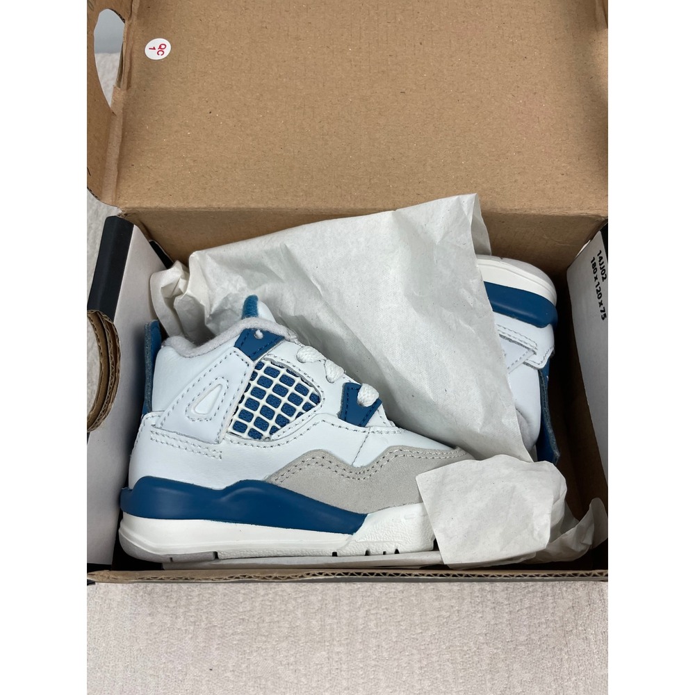 Jordan 4 Retro Military Blue Toddler Sneakers White Blue BQ7670-141 Size 3C - Picture 7 of 7